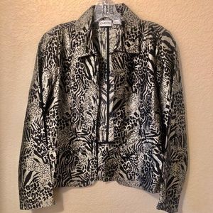 Chico Black & Gold Animal Print Jacket 100% Silk